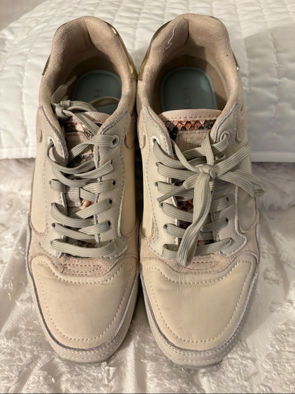 Neutral Beige Lace-Up Women’s Sneakers